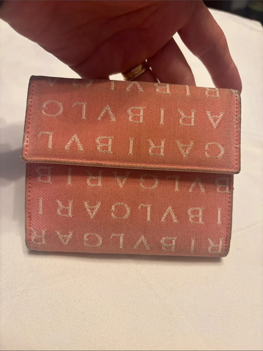 Bvlgari pink  Logo Canvas Fold Wallet with Cream Snap
